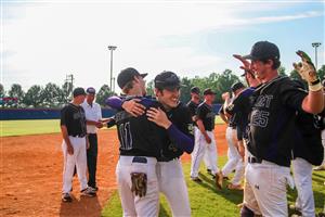 Teenage baseball players celebrating